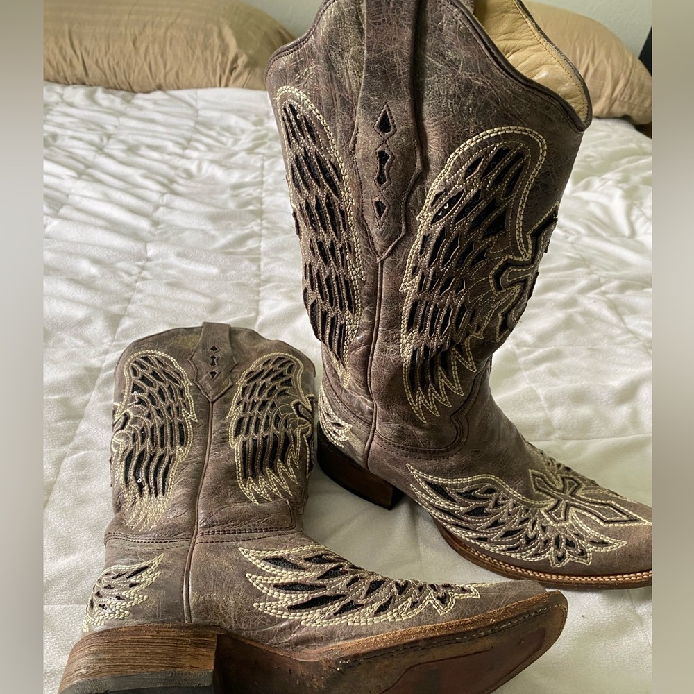 Corral Black Sequin Inlay Square Toe Cowboy Boots